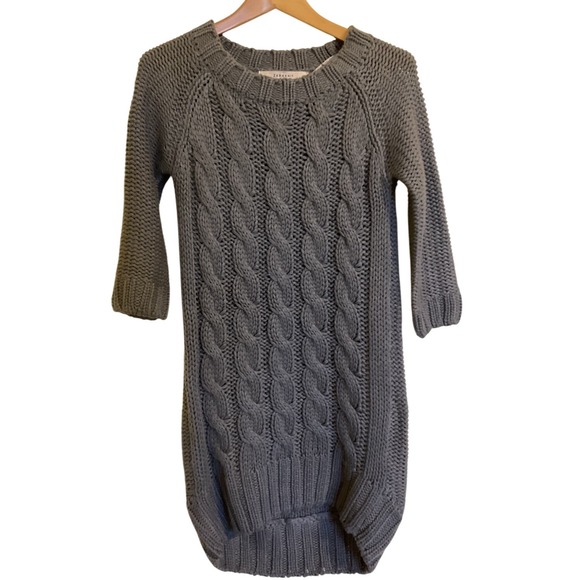 Zara Knit Cable Knit Sweater Dress Womens‎ M Gray Classic Rounded Hi Low Tunic - Picture 1 of 16